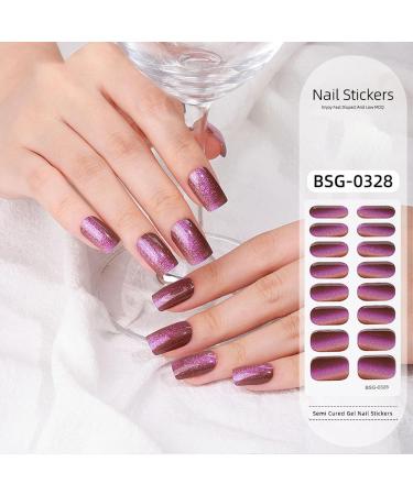 Semi Cured Gel Nails - 16PCS Stickers Nail Wraps Soft Self-Adhesive - Gel Nail Stickers Semi Cured Gel Nail Wraps - Glossy & Long Lasting Gel Nail Stickers Need UV Light (Glitter Purple) - Buy Online on GoSupps.com