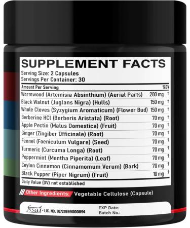 DEDICAD Wormwood Capsules Supplement - Extracted from Black Walnut, Cloves, Turmeric, Apple, Berberine HCl & More - 11 Ingredients Combined for Immune System, Body Management - 60 Capsules - Buy Online on GoSupps.com