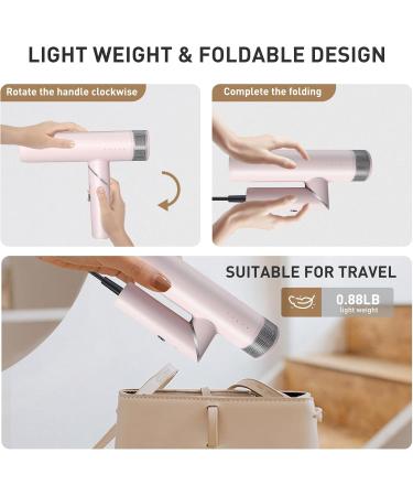 TANSHINE 110000RPM High-Speed Hair Dryer Negative Ionic Blow Dryer Foldable for Fast Drying 1600W Professional Hair Dryer with Magnetic Nozzle for Salon Travel High Speed Brushless Motor Pink - Buy Online on GoSupps.com