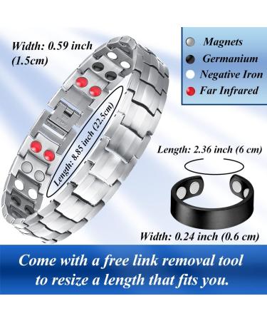 Vicmag Men Titanium Steel Magnetic Bracelet - Double Row 3500 Gauss Wristband with Adjustment Tool - Silver 4 Elements - Jewelry Gift Box - Buy Online on GoSupps.com