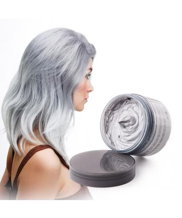 Silver Grey Hair Color Wax, Instant Hair Dye Wax 4.23 oz, Unisex Natural Hairstyle Pomade Cream, Hair Paint Wax for for Party, Cosplay, Halloween Silver Gray
