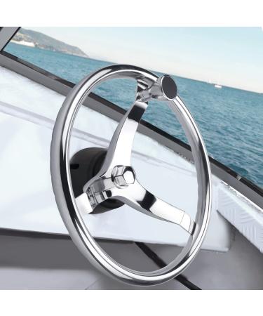 Stainless Steel Boat Steering Wheel 3 Spoke 13-1/2" Dia, with 5/8" -18 Nut and Turning Knob for Seastar and Verado
