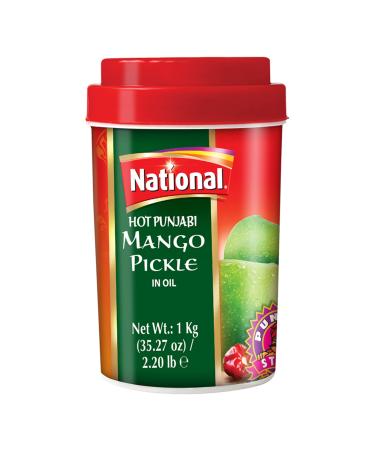 National Foods Hot Punjabi Mango Pickle 35.27 oz (1000g) Sour & Spicy Traditional South Asian Relish | Zesty & Tangy Aam Ka Achaar | Plastic Jar Hot Punjabi Mango (1000g) 1 kg (Pack of 1)
