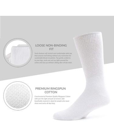 Premium Cotton Loose Top Diabetic Neuropathy Crew Socks (White, Medium) - 6 Pairs - Buy Online on GoSupps.com