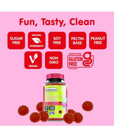 Herbaland Vegan Omega-3 Gummies for Kids - Sugar-Free Plant-Based Fish Oil Children's Vitamins - Flaxseed Oil Fatty Acids - Orange Flavor - 90 Count - Buy Online on GoSupps.com