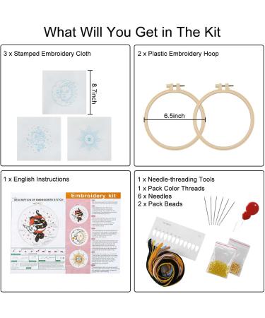 Anidaroel Embroidery Starter Kit for Adults - 3 Sets Stamped Cross Stitch Kits with Fabric, Hoops, Threads, Needles - Beginner Embroidery Set - Buy Online on GoSupps.com