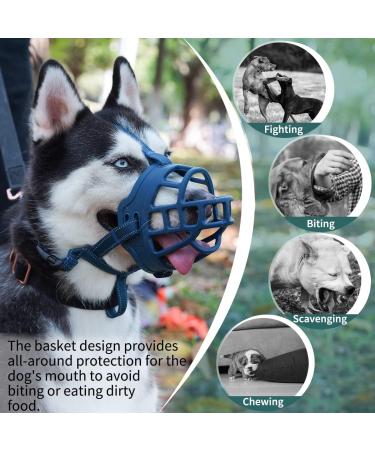 Silicone Dog Muzzle - Adjustable Basket Muzzle for Small Medium & Large Dogs | Fits German Shepherd - Size 6 (Snout 14 -16 ) - Blue - Buy Online on GoSupps.com
