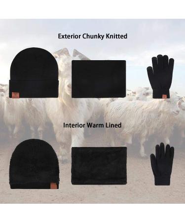 Winter Beanie Hat Scarf Touchscreen Gloves Set - Unisex Warm Knit Fleece Lined - Black One Size - Buy Online on GoSupps.com