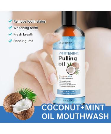 Oral Care Oil with Coconut & Peppermint - Fresh Breath Tooth Whitening & Healthy Gums | 237ml Alcohol-Free with Tongue Scraper - Buy Online on GoSupps.com