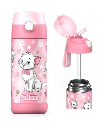 JARLSON kids water bottle with straw - CHARLI - insulated stainless steel water bottle - thermos - girls/boys (Cat 'Star'  12 oz) 12 oz Cat 'Star'