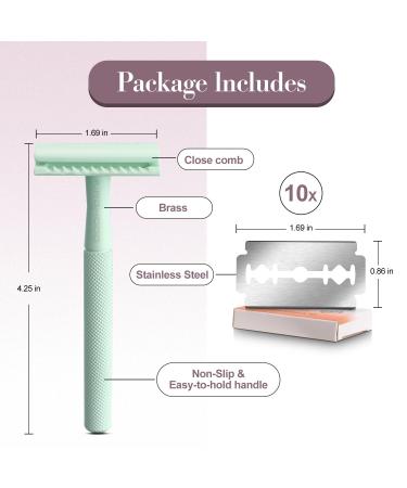 Copper Single Blade Razor | Gentle & Close Shave | Double Edge Safety Razor with 10 Blade Refills | Eco-Friendly Less Irritation for Sensitive Skin | Mint Green - Buy Online on GoSupps.com