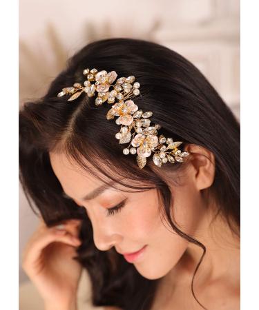 Kercisbeauty Gold Flower and Rhinestone Hair Comb for Wedding Brides Bridesmaid Crystal Head Pieces Collection for Women - Buy Online on GoSupps.com