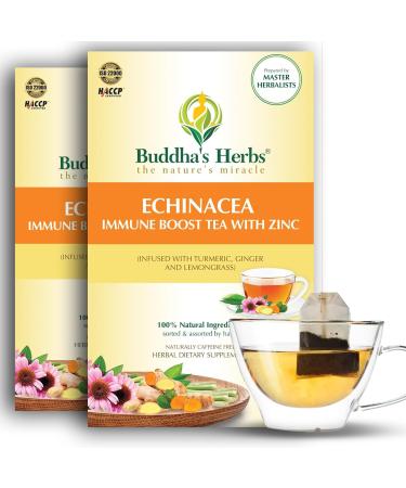 Buddha's Herbs Organic Echinacea Herbal Tea Supplement Immune Support Supplement with Zinc Turmeric Ginger & Lemongrass (2 Pack 44 Tea Bags) 22 Count (Pack of 2)