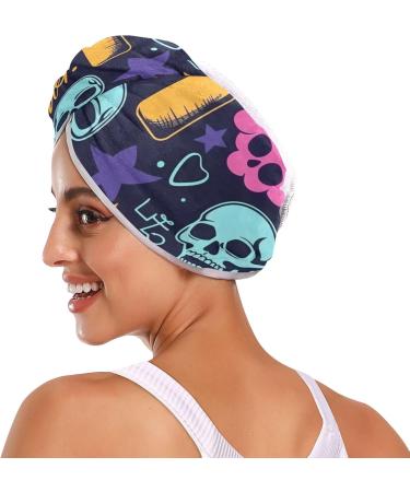 Skulls & Stars Graffiti Hair Towel 2 Pack | Super Absorbent Quick Dry Hair Turbans for Women & Girls - Buy Online on GoSupps.com