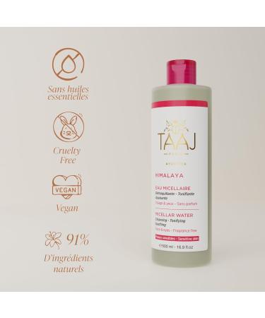 TAAJ | Eau Micellaire - HIMALAYA | Nettoie Tonifie & Apaise les Peaux Sensibles I D maquille & limine les Impuret s | Peaux sensibles | Vegan & Cruelty Free | 500 ml 500 ml (Lot de 1) - Buy Online on GoSupps.com