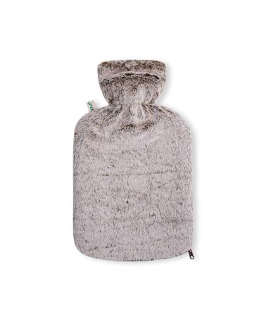 Premium hot bottle 1.8 liters with a cozy mink fur cover with extra inner lining and zipper bed bottle heat bottle - BS1970: 2012 certified (brown)