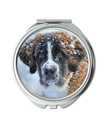 Mirror Compact Mirror Dog Snow St Bernard Dog Winter Pet Animal Fur pocket mirror portable mirror
