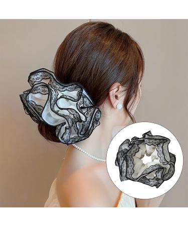 amangul Multi Layer Lace Hair Scrunchies Thick Updo Oversized Hair Scrunchy Elegant Hair Rope Scrunchy Women Ponytail Holder(Beige) - Buy Online on GoSupps.com
