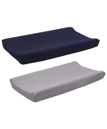 Belsden 2 Pack Microfiber Soft Changing Pad Cover Set, with 2 Considerate Safety Belt Holes, Durable Diaper Change Table Sheet Set for Baby Boys, 16" by 32" Plus Generous 8" Depth, Grey & Navy Colors