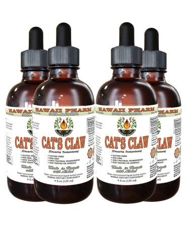Cat's Claw Alcohol-Free Liquid Extract Cat's Claw (Uncaria Tomentosa) Dried Inner Bark Glycerite Hawaii Pharm Natural Herbal Supplement 4x4 oz 16 Fl Oz (Pack of 1)
