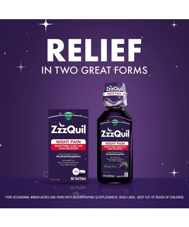 ZzzQuil Night Pain GelTabs - Nighttime Pain Relief & Sleep Aid Tablets - 60 Count Pack - Max Strength Pain Reliever with Diphenhydramine HCl and Acetaminophen - Buy Online on GoSupps.com