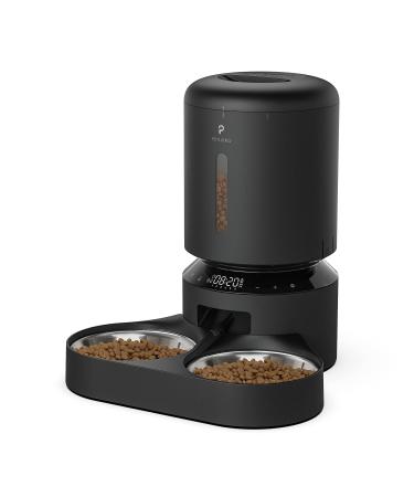 PETLIBRO Automatic Cat Feeder for Two Cats, 5L Dry Food Dispenser with Splitter and Two Stainless Bowls, 10s Meal Call and Timer Setting, 50 Portions 6 Meals Per Day for Cat and Dog Black