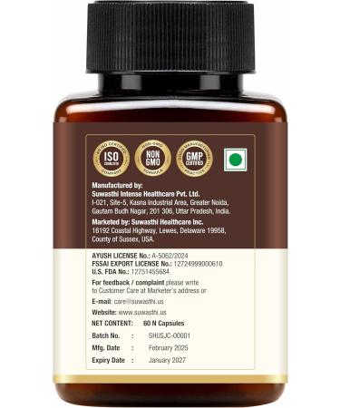 Suwasthi Arthocalm Capsule Boswellia & Bromelain Supplement for Men & Women, Ayurvedic Blend with Turmeric, Black Pepper & Ginger that May Support your Joints, Non-GMO, Gluten Free & Vegan 60 Capsules - Buy Online on GoSupps.com