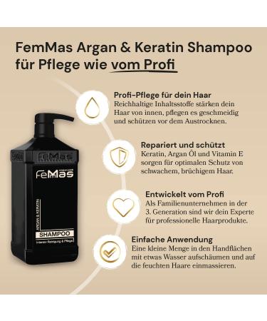 Femmas Argan & Keratin Shampoo with vegetable oils and proteins Argan oils Rich protein for healthy and supple hair Hairdressing quality 1000ml with pump - Buy Online on GoSupps.com