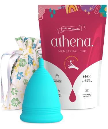 Athena Small Silicone Menstrual Cup - Reusable Period Cups for Menstruation - Soft Comfortable & Environment Friendly - 12 Hour Organic Menstral Leak Protection & 15 Year Lifespan - Teen or Adult Small (Pack of 1) Solid Blue
