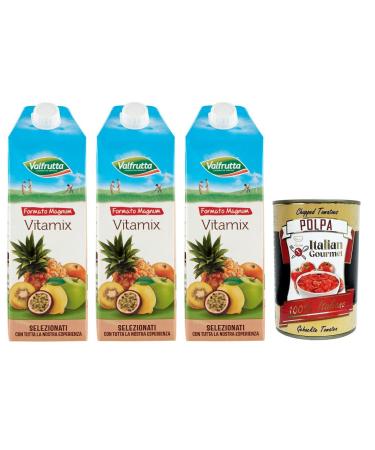 Italian Gourmet E.R. Valfrutta Succo Vitamix Refreshing Drinks Alcohol-free Fruit Juice with Vitamins 1500 ml + Box Italian Gourmet Polpa di Pomodoro 400 g