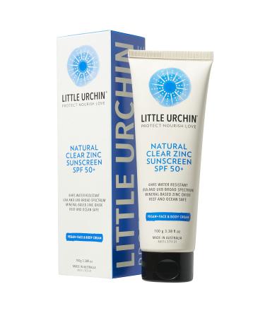 Natural Sunscreen SPF 50+ Clear Zinc Broad Spectrum UVA/UVB Water-Resistant Reef Safe Vegan 3.38 fl oz 100g