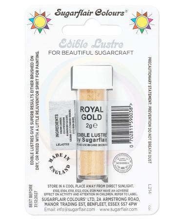 Sugarflair Royal Gold Edible Lustre Dust Add a Lustrous Shine to Cakes or Decorations. Brush On or Add Rejuvenator to Create Eye-Catching Edible Paint Gives Shine to Your Bakes - 2g