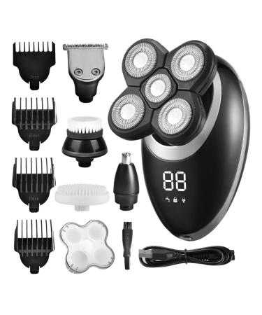 Electric Razor for Men 5 in 1 IPX7 Men's Electric Shaver Portable Beard Trimmer Hair Clipper USB Rechargeable Waterproof LCD Bald Razor ( Color : Silver )