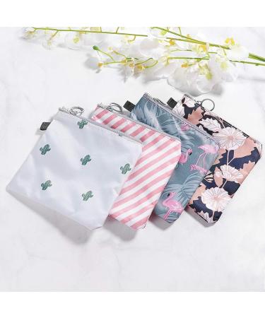 EXCEART 4Pcs Sanitary Napkin Pouch - Waterproof Zipper Tampons Collect Bags for Women - Cactus Flamingo Flower Stripe Design - Buy Online on GoSupps.com
