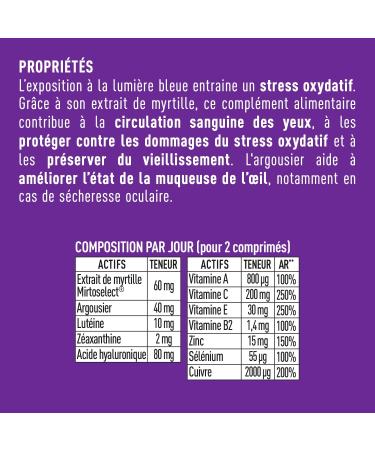 Vision GRANIONS | Eye Supplement | Mirtoselect + Lutein + Zeaxanthin + Vitamins | Eye tension sight dry and tired eyes | Made in France | Size 1 Month - Buy Online on GoSupps.com