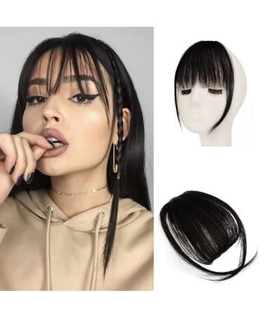 Sofeiyan bangs clip in 100% remy real hair fringe bangs one piece human hair clip in pony fringe extensions natural bangs with temple hair parts real hair hair extension for women wispy bangs natural black