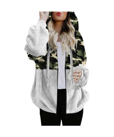 Hanxiulin fleece plush jacket fluffy warm zipper wool jacket ladies hoodie hooded sweater long hood fleece jacket winter coat oversized warm bomber jacket hoodies for women black m