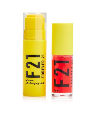 Forever 21 Beauty All Over pH Color Changing Blush Stick (Perfect Pink) + Lip Oil (Samba) Set Multi-Use Makeup Stick for Face Cheeks with Rosy Glow and Tinted Hydrating Lip Oil in Natural Shade