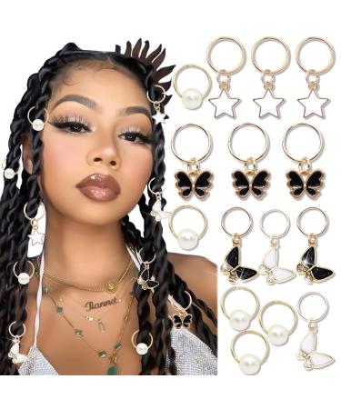 SAWINDA 15 Pieces Gold Star Locs Hair Jewelry Braids Butterfly Pendant Hair Clips Adjustable Hair Cuffs Rings Hair Charms Butterfly Hair Accessories for Women and Girls