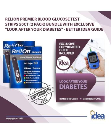 Relion Premier Blood Glucose Test Strips 50ct (2 Pack) Bundle + Exclusive Diabetes Care Guide - 3 Items - Buy Online on GoSupps.com