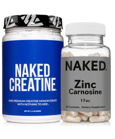 NAKED Zinc Carnosine 17mg (60 Capsules) + NAKED Pure Micronized Creatine Monohydrate 500g (100 Servings) Vegan Non-GMO Gluten Free Soy Free