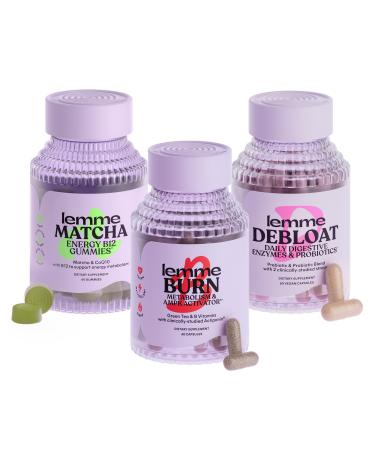 Lemme Burn Debloat & Matcha Bundle - Metabolism & Fat Burning Capsules + Bloating & Gas Relief Capsules + Energy B12 Gummies - Gluten-Free Non-GMO - 60 ct. ea