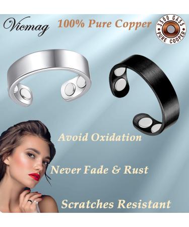 Vicmag 4X Strength Magnetic Copper Rings for Women - 2PCS Set in Black & Silver | 3500 Gauss Magnets, Adjustable, 100% Solid Pure Copper - Includes Jewelry Gift Box - Buy Online on GoSupps.com