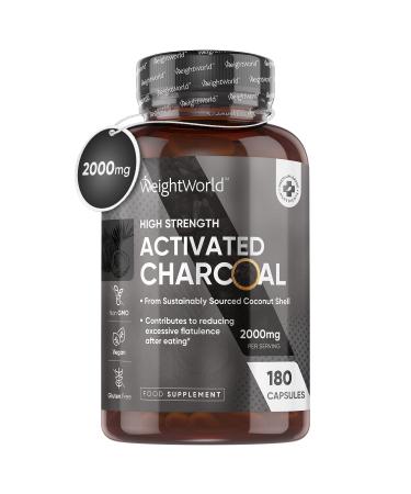 Activated Charcoal Capsules 2000mg - 180 Vegan Capsules (Not Activated Charcoal Tablets) - Coconut Charcoal Digestion Supplement from Sustainably Sourced Coconut Shell Reduce Excessive Flatulence.
