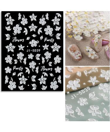 JMEOWIO 6 Sheets 3D Embossed Flower Butterfly Nail Art Stickers Decals Self-Adhesive 5D Spring White Floral Nail Supplies Nail Art Design Decoration Accessories - Buy Online on GoSupps.com