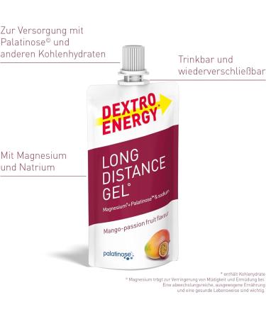 Dextro Energy Long Distance Gel - Mango Passion Fruit + Magnesium (12x50ml) | Energy Gel for Long Workouts Carbohydrate Concentrate & Electrolytes - Buy Online on GoSupps.com