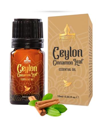 PRESERVE Ceylon Cinnamon Leaf Essential Oil 100% Pure Natural Oil Undiluted Therapeutic Grade Base Oil for Aromatherapy Diffuser Fragrance Food. 10ml/0.34oz. Leaf Oil