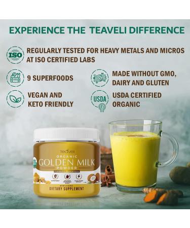 Teaveli Organic Golden Milk Powder - 9 Superfoods, Unsweetened, Vegan Friendly - Buy Online on GoSupps.com