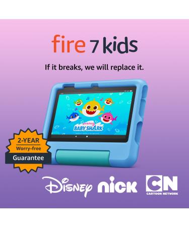 Amazon Fire 7 Kids tablet, ages 3-7. Top-selling 7" kids tablet on Amazon - 2022. Set time limits, age filters, educational goals, and more with parental controls, 16 GB, Blue 16 GB Blue Fire 7 Kids