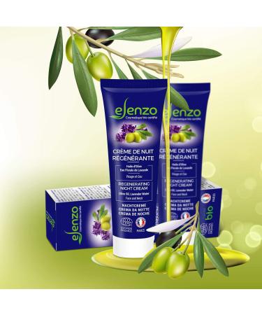 eLenzo Certified Organic Night Cream Moisturizing Face and Neck Olive and Shea Oils Lavender Water COSMOS ORGANIC by ECOCERT Made in France All Skin Types 50ml - Buy Online on GoSupps.com